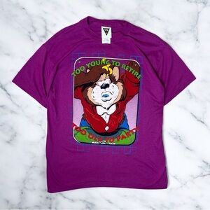 Vintage 90s Single Stitch Mr. Bear Too Young to Retire Too Old to Party Tee